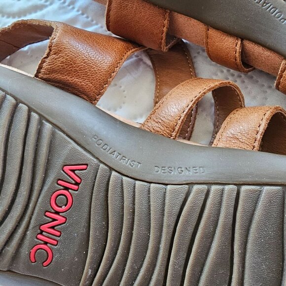 Vionic Womens Harissa Leather Sandals, Size 8 Wide, Tan Adjustable Straps - Picture 11 of 13